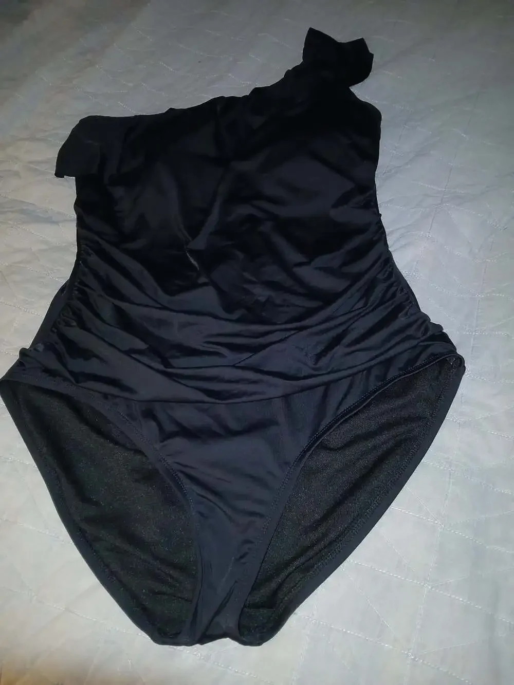 Hilor One-Shoulder Ruffled One-Piece Swimsuit Black Size 14